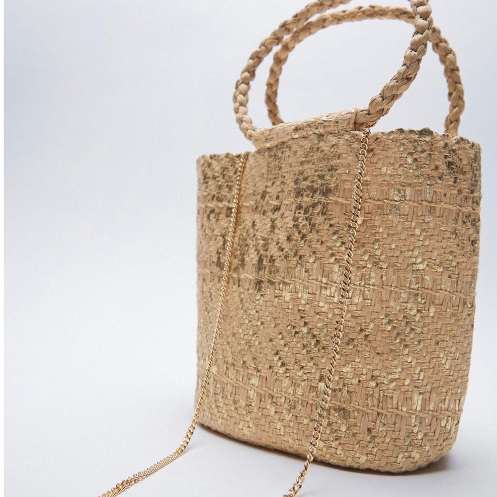 Zara Metallic Woven Basket Bag